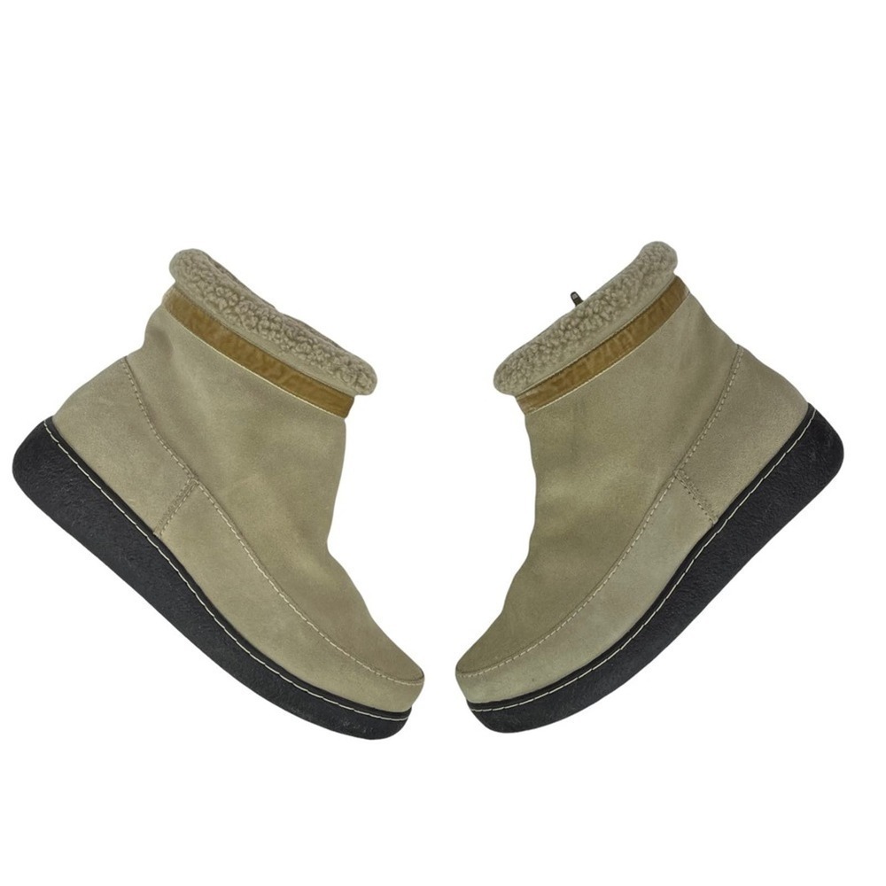 Land's End Womens Size 10 Cream Suede & Fleece Lined Winter Ankle Botties Boots - Picture 7 of 14